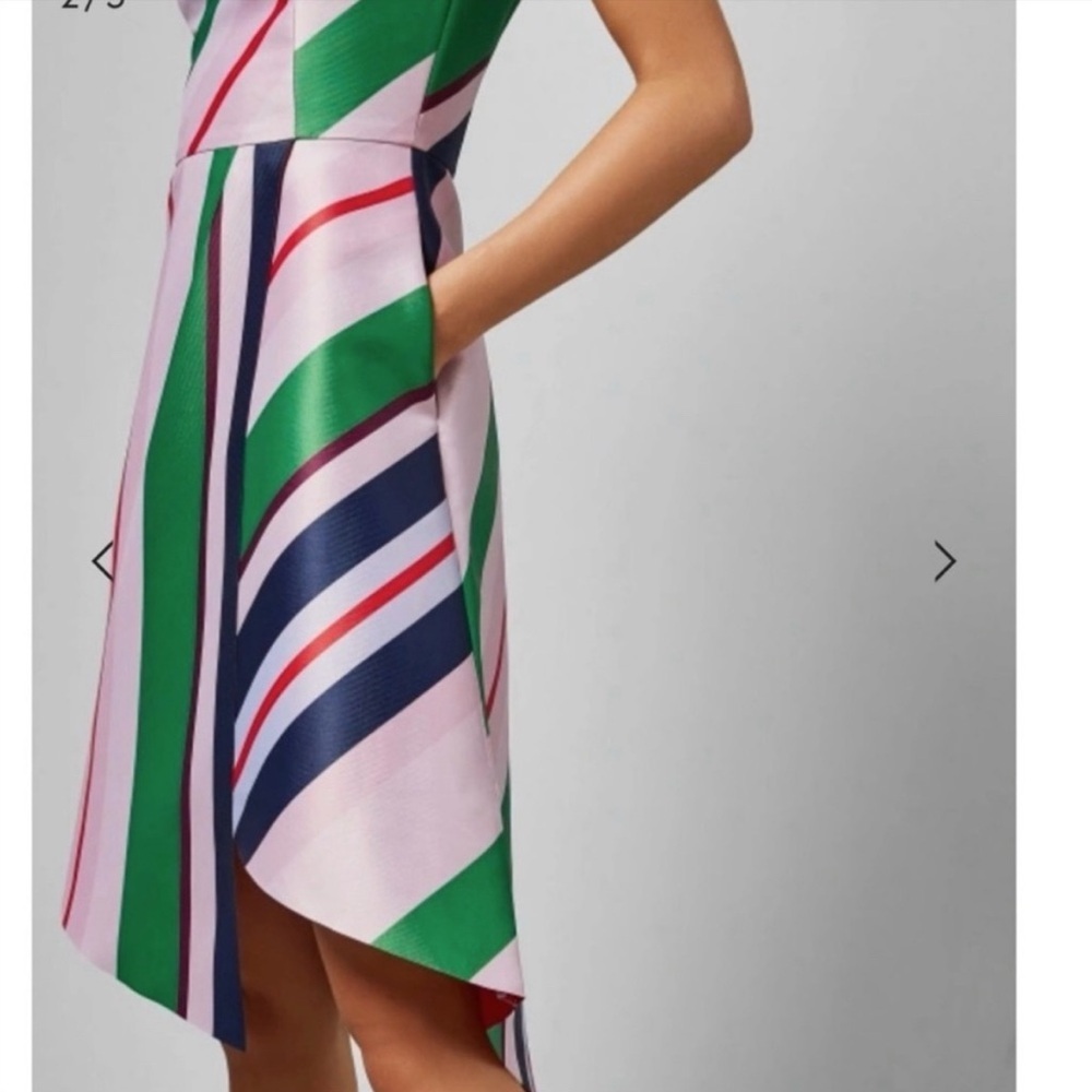 NWT Ted Baker | Bay of Honor Asymmetric Dress Striped | Size 0 - Picture 5 of 16